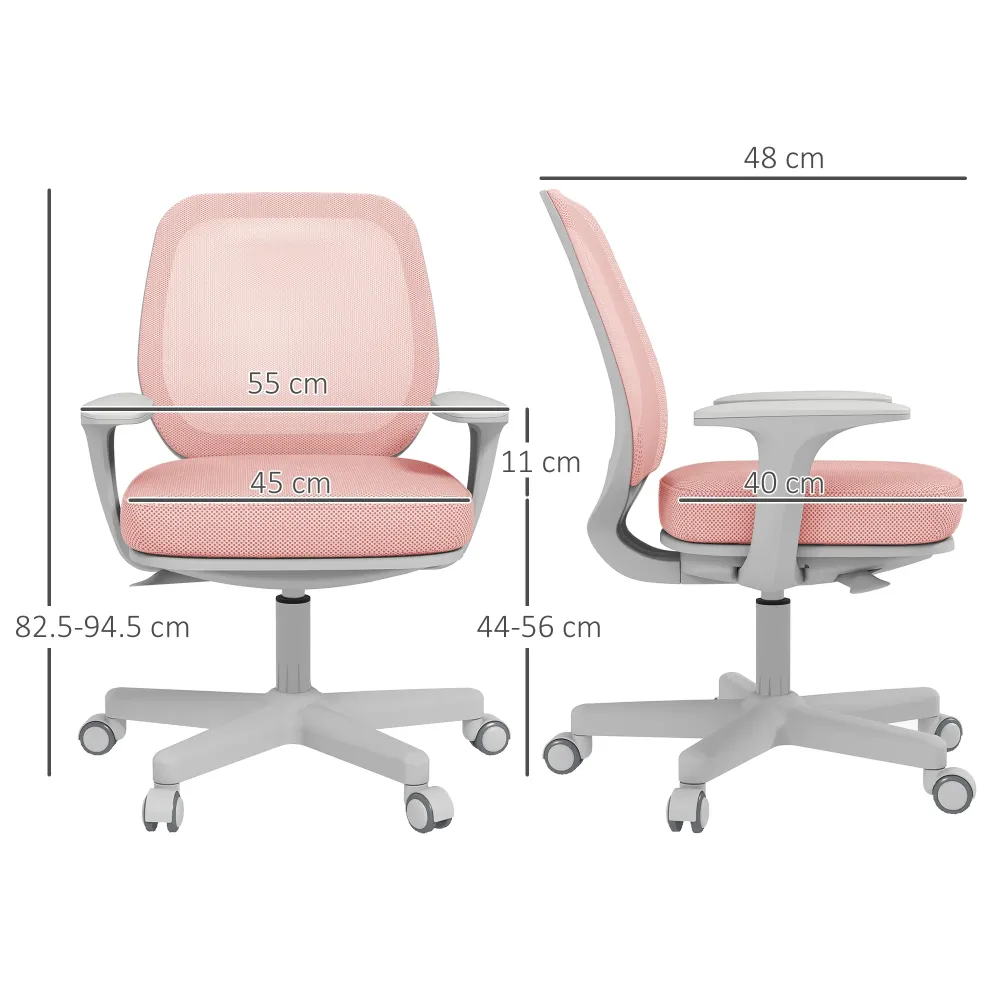 EasyComfort Sedia da Ufficio Ergonomica e Reclinabile ad Altezza Regolabile con 5 Rotelle, 55x48x82.5-94.5 cm, Rosa