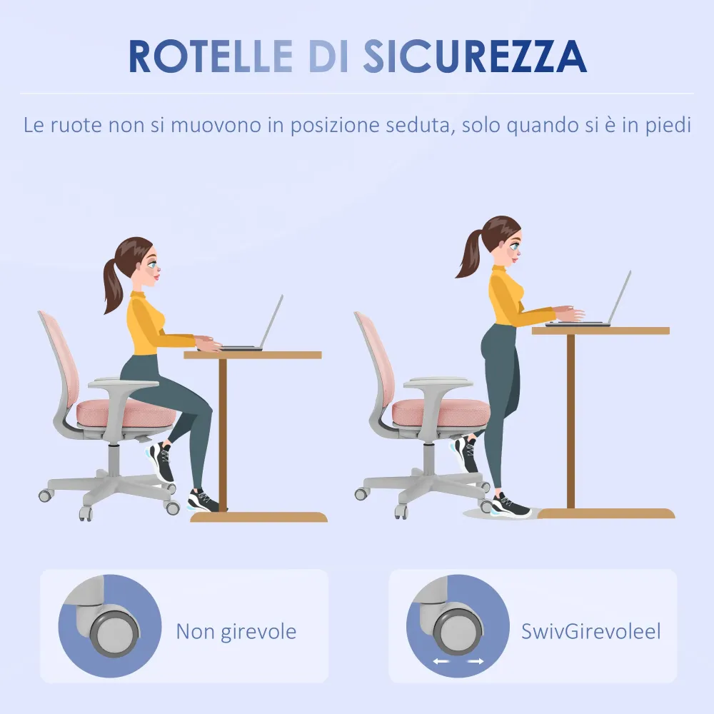 EasyComfort Sedia da Ufficio Ergonomica e Reclinabile ad Altezza Regolabile con 5 Rotelle, 55x48x82.5-94.5 cm, Rosa