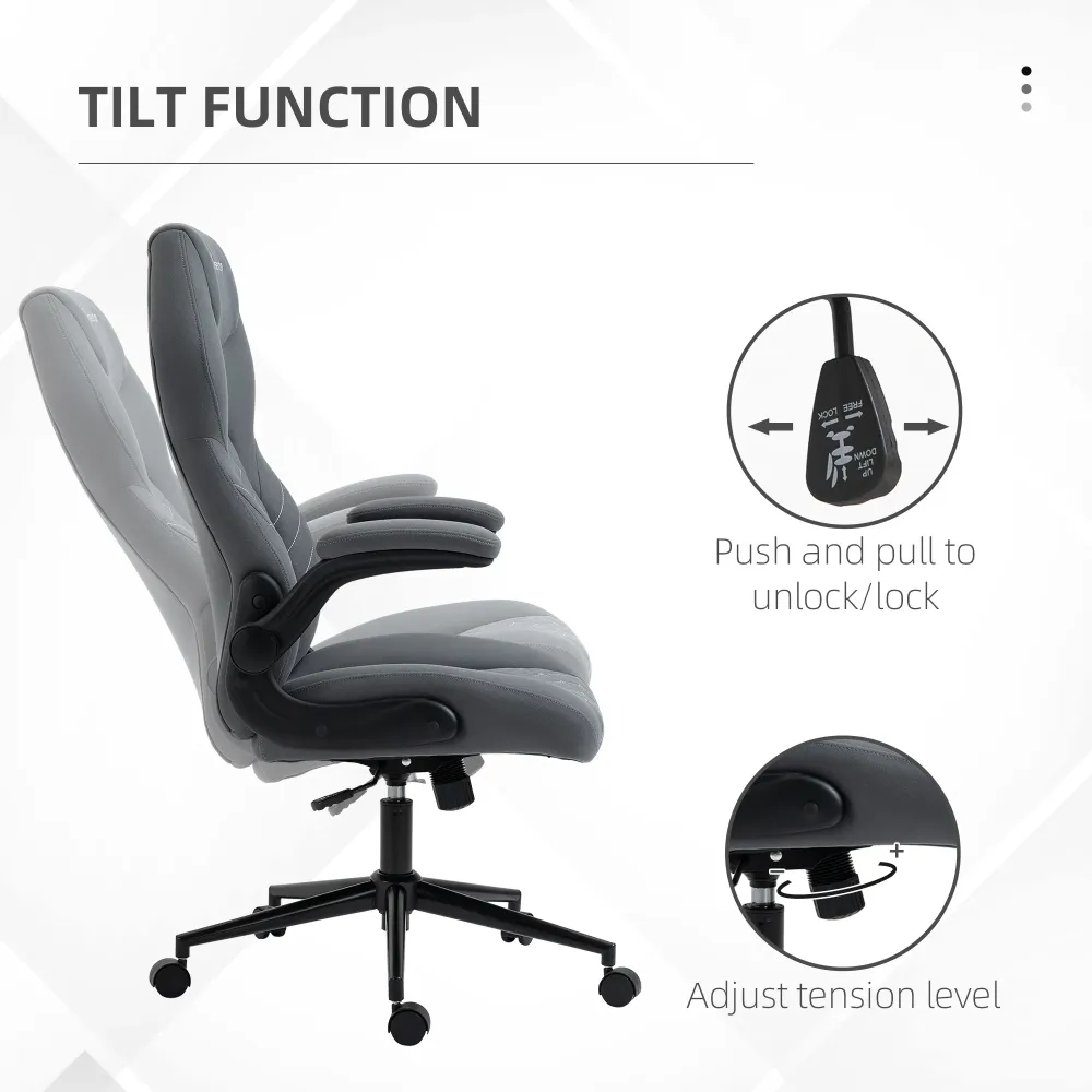 Easycomfort Sedia da Ufficio Ergonomica e Reclinabile ad Altezza Regolabile, 65.5x69.5x112-122 cm, Grigio Scuro