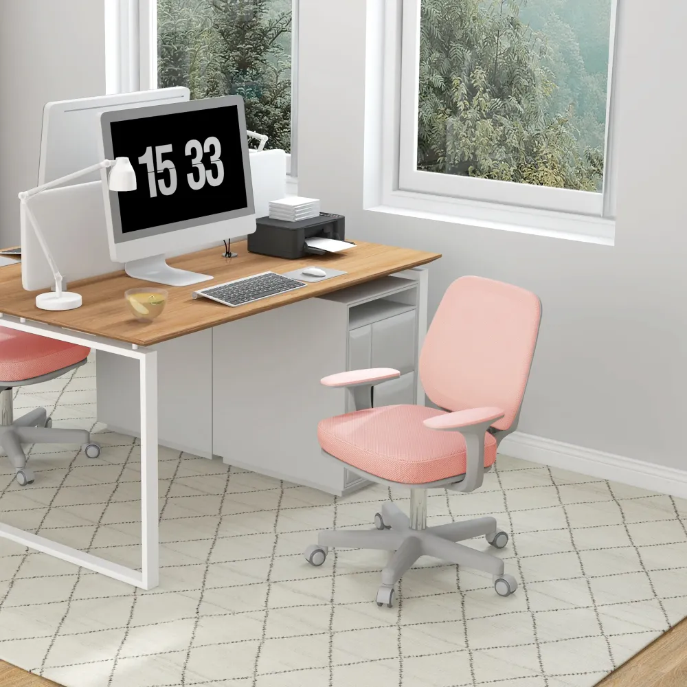 EasyComfort Sedia da Ufficio Ergonomica e Reclinabile ad Altezza Regolabile con 5 Rotelle, 55x48x82.5-94.5 cm, Rosa