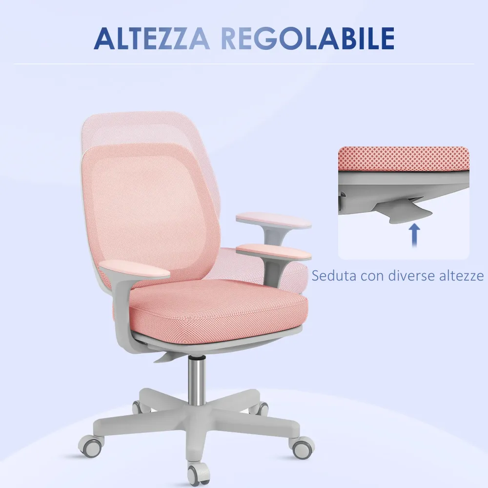 EasyComfort Sedia da Ufficio Ergonomica e Reclinabile ad Altezza Regolabile con 5 Rotelle, 55x48x82.5-94.5 cm, Rosa