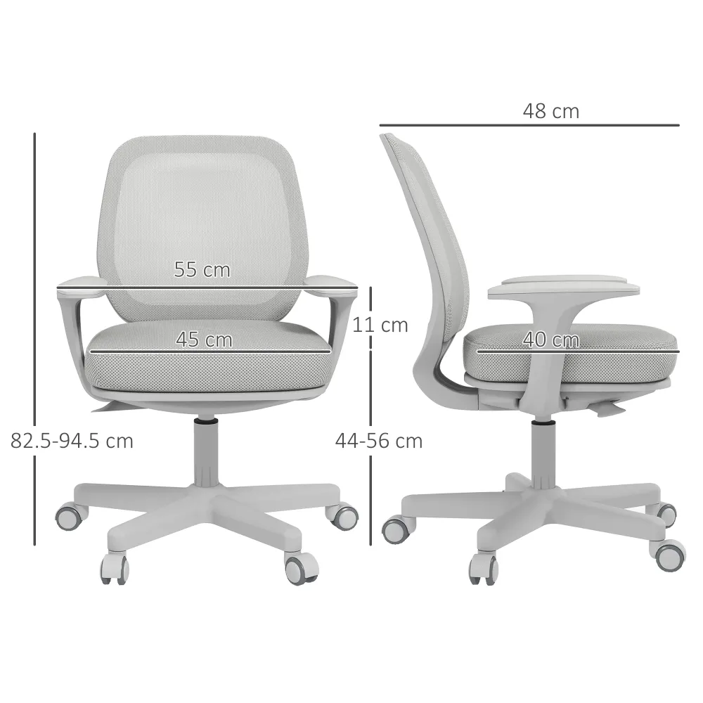 EasyComfort Sedia da Ufficio Ergonomica e Reclinabile ad Altezza Regolabile con 5 Rotelle, 55x48x82.5-94.5 cm, Grigia