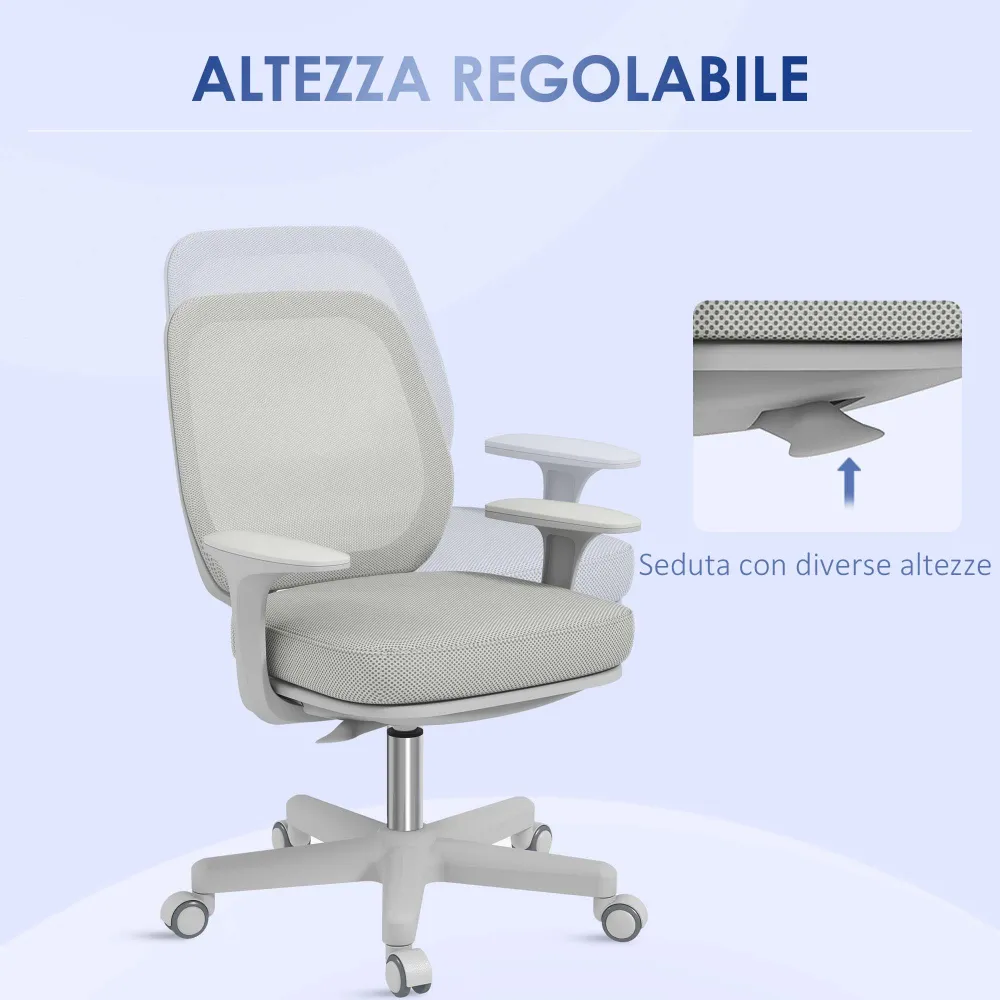 EasyComfort Sedia da Ufficio Ergonomica e Reclinabile ad Altezza Regolabile con 5 Rotelle, 55x48x82.5-94.5 cm, Grigia