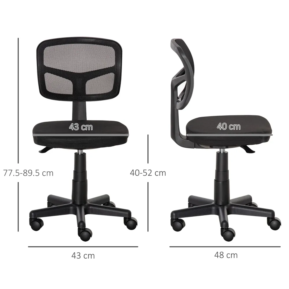 EasyComfort Sedia da Ufficio Ergonomica Rete Senza Braccioli e Regolabile Altezza, Nero