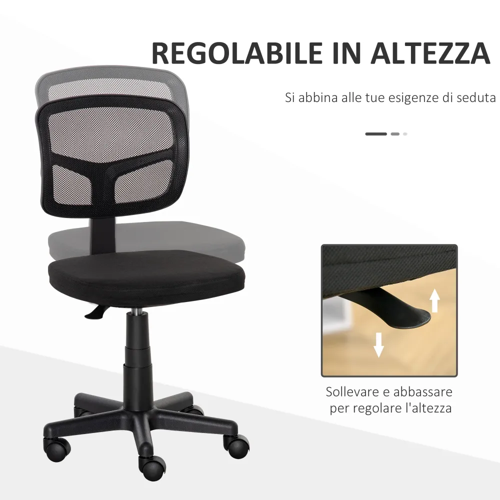 EasyComfort Sedia da Ufficio Ergonomica Rete Senza Braccioli e Regolabile Altezza, Nero
