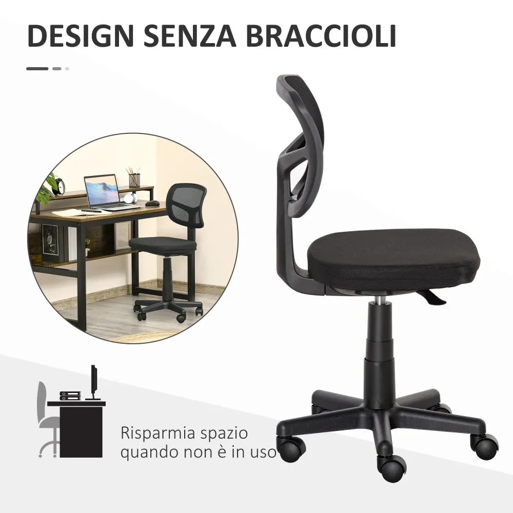EasyComfort Sedia da Ufficio Ergonomica Rete Senza Braccioli e Regolabile Altezza, Nero