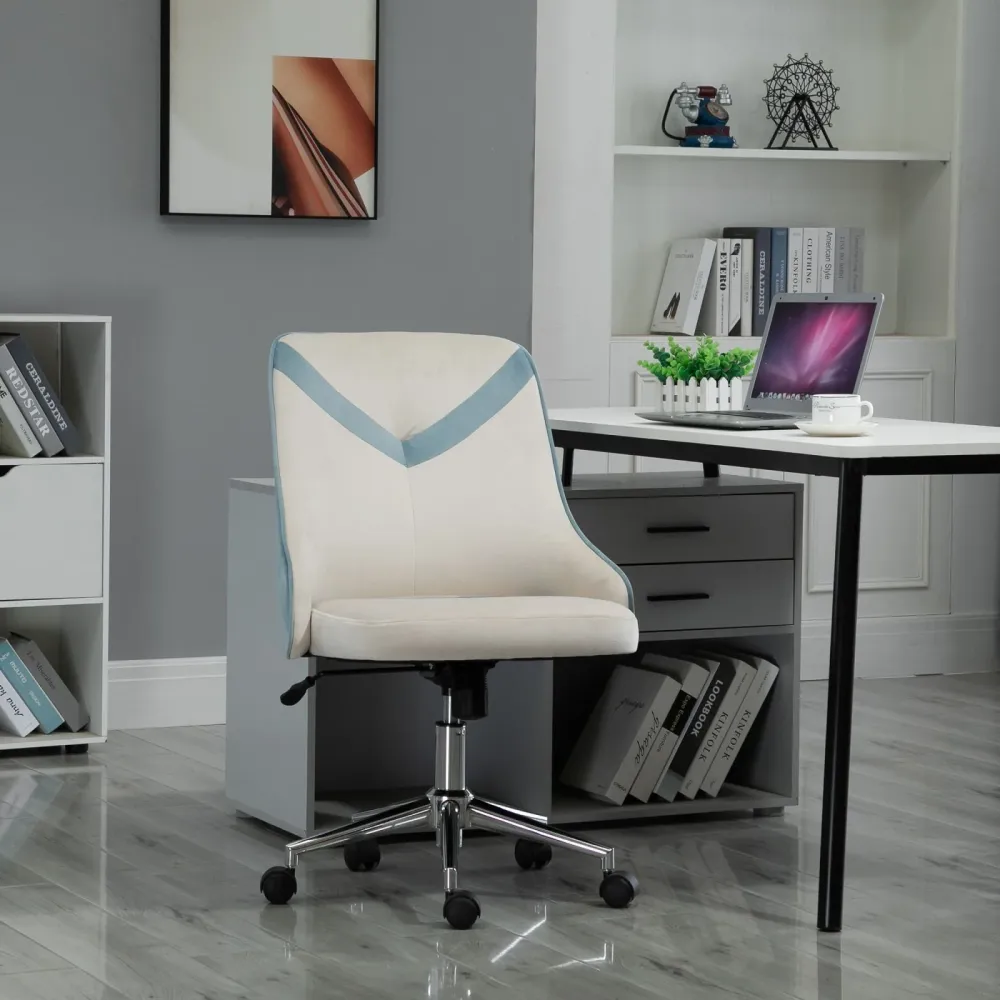 EASYCOMFORT Sedia da Ufficio Ergonomica, Sedia Girevole per Casa Effetto Velluto, Altezza Regolabile e Ruote, Blu e Beige,...