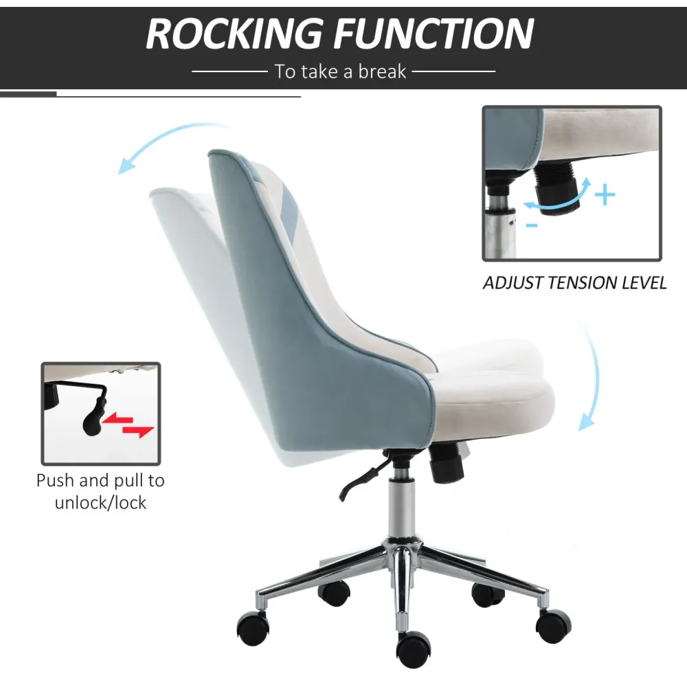EASYCOMFORT Sedia da Ufficio Ergonomica, Sedia Girevole per Casa Effetto Velluto, Altezza Regolabile e Ruote, Blu e Beige,...