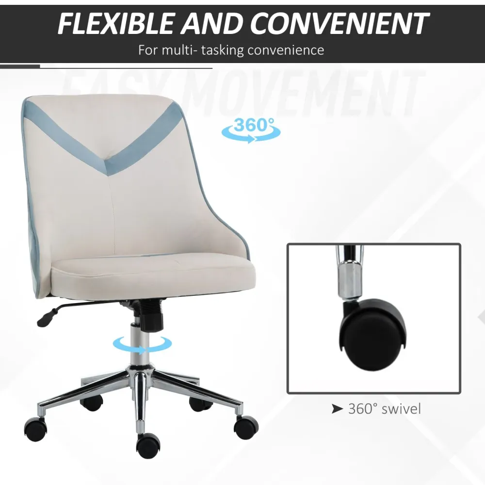 EASYCOMFORT Sedia da Ufficio Ergonomica, Sedia Girevole per Casa Effetto Velluto, Altezza Regolabile e Ruote, Blu e Beige,...