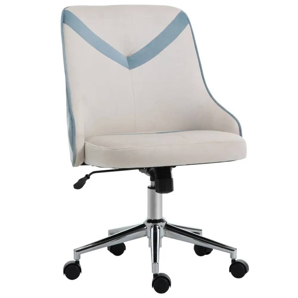 EASYCOMFORT Sedia da Ufficio Ergonomica, Sedia Girevole per Casa Effetto Velluto, Altezza Regolabile e Ruote, Blu e Beige,...