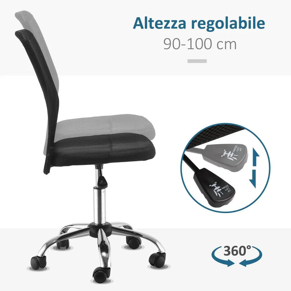 Easycomfort Sedia da Ufficio Ergonomica Senza Braccioli, Tessuto Traspirante Rete, Altezza Regolabile e 5 Ruote, 43x58x90-...