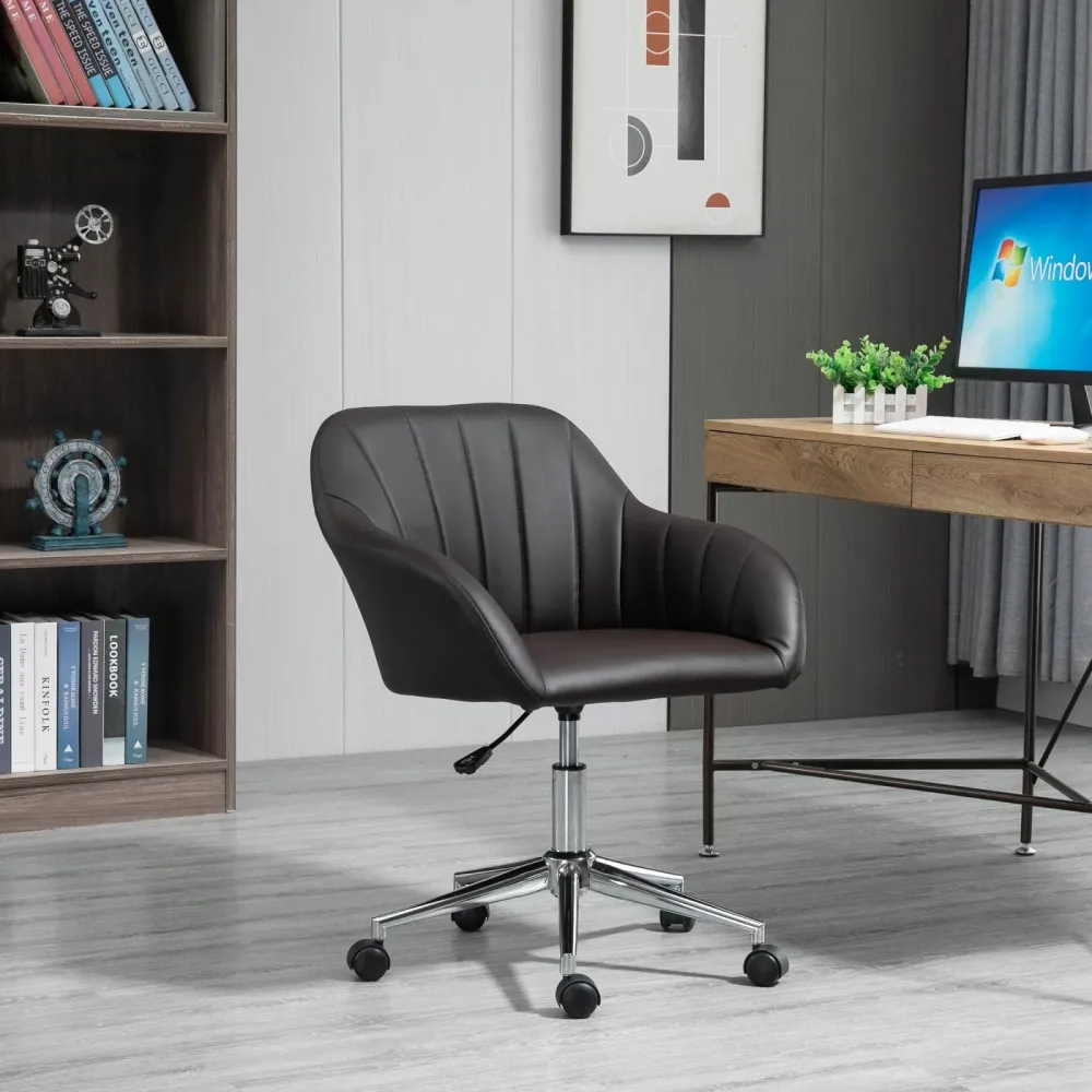 EASYCOMFORT Sedia da Ufficio Ergonomica Similpelle, Altezza della Seduta Regolabile e Girevole, 60x59x79-89cm, Marrone