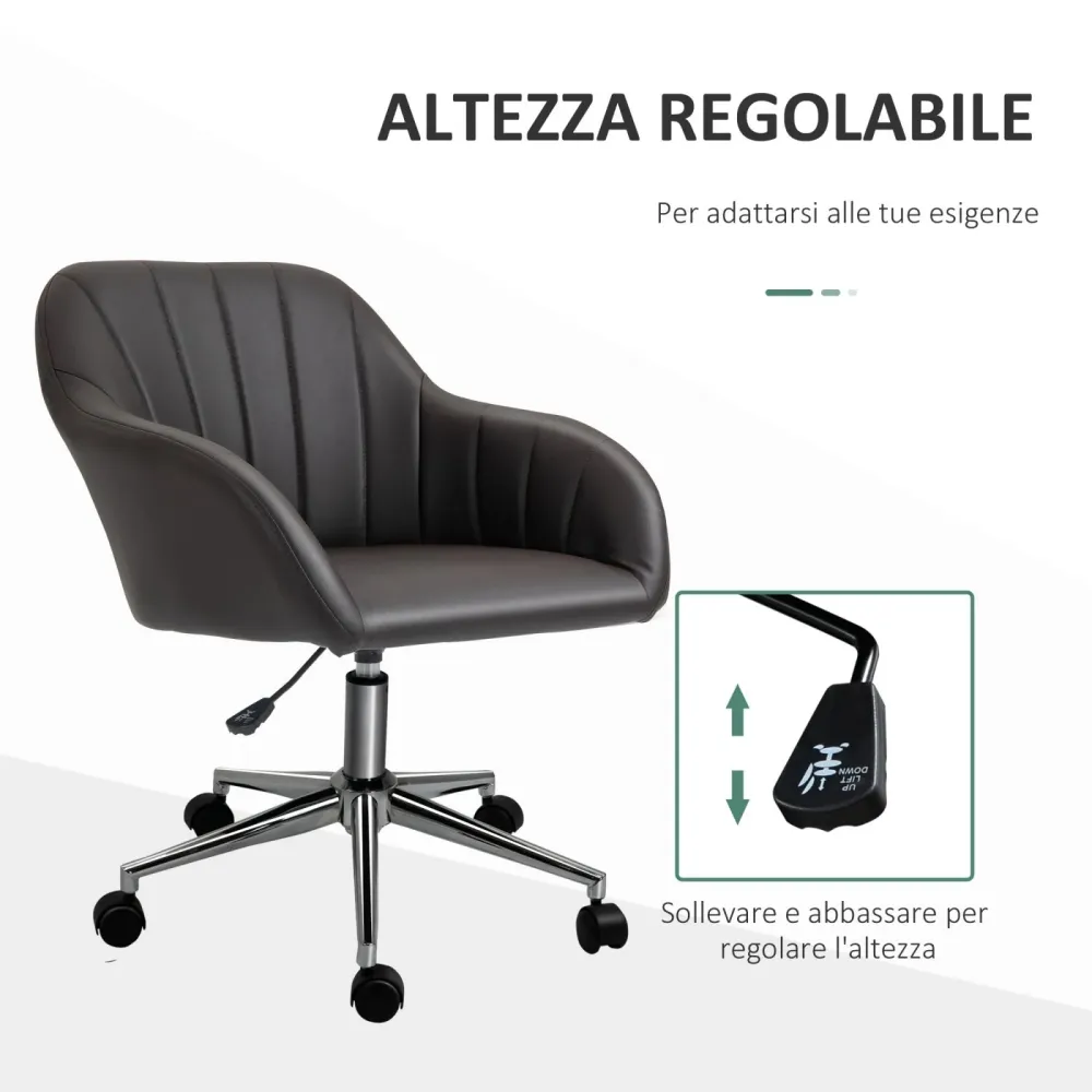 EASYCOMFORT Sedia da Ufficio Ergonomica Similpelle, Altezza della Seduta Regolabile e Girevole, 60x59x79-89cm, Marrone