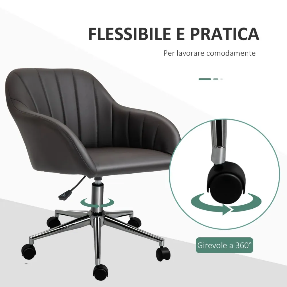 EASYCOMFORT Sedia da Ufficio Ergonomica Similpelle, Altezza della Seduta Regolabile e Girevole, 60x59x79-89cm, Marrone