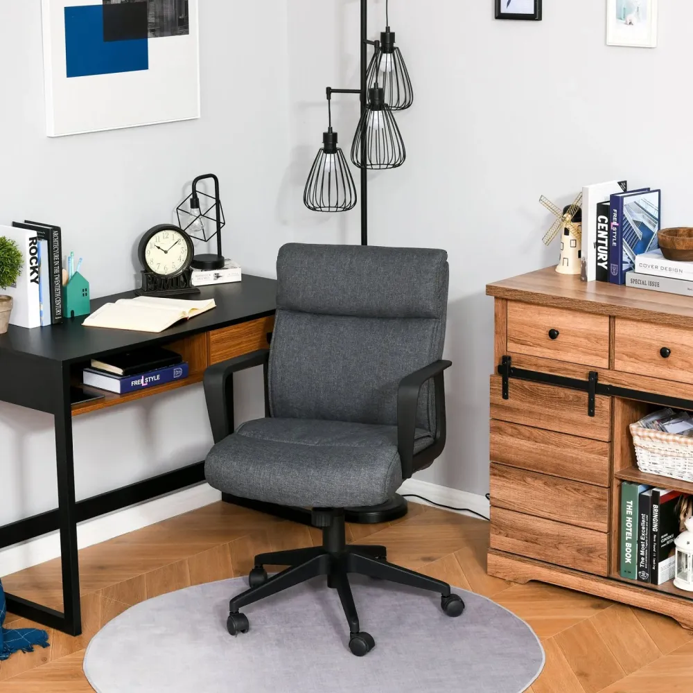 EASYCOMFORT Sedia da Ufficio Ergonomica Tessuto, Girevole 360° con Braccioli e Altezza Regolabile, Grigio, 61x71x95-105cm