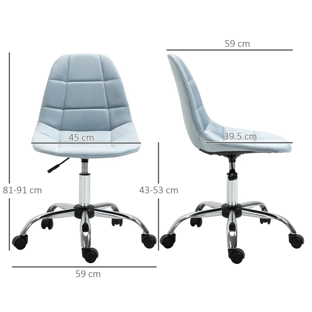 Easycomfort Sedia da Ufficio Ergonomico, Sedia Girevole Scrivania, Regolabile Senza Braccioli, Azzurro, 59x59x81-91cm