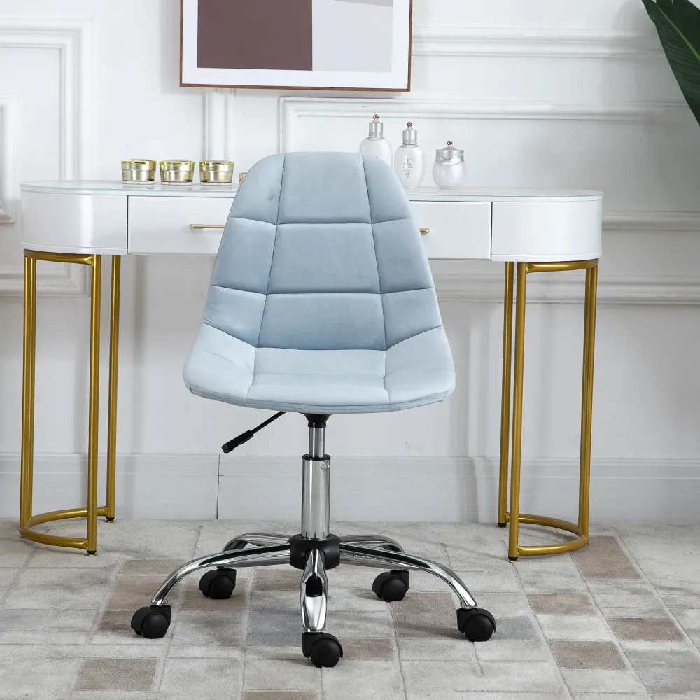 Easycomfort Sedia da Ufficio Ergonomico, Sedia Girevole Scrivania, Regolabile Senza Braccioli, Azzurro, 59x59x81-91cm