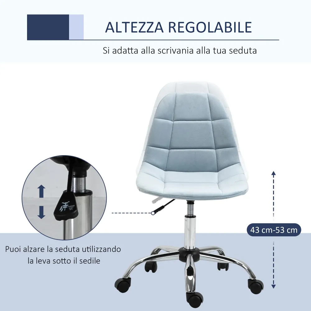 Easycomfort Sedia da Ufficio Ergonomico, Sedia Girevole Scrivania, Regolabile Senza Braccioli, Azzurro, 59x59x81-91cm