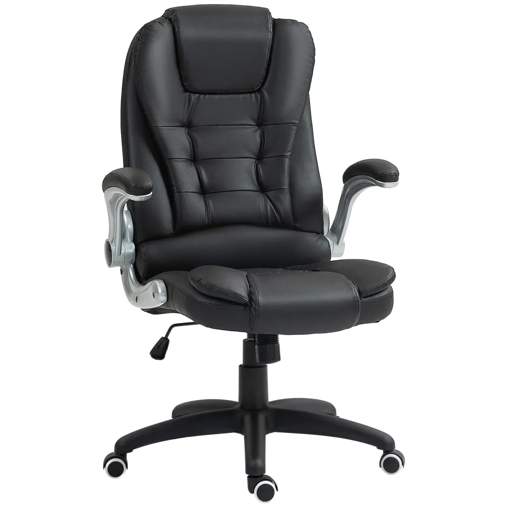 EasyComfort Sedia da Ufficio Finta Pelle PU con Braccioli Ribaltabili, Schienale Alto e Dondolo, Nero