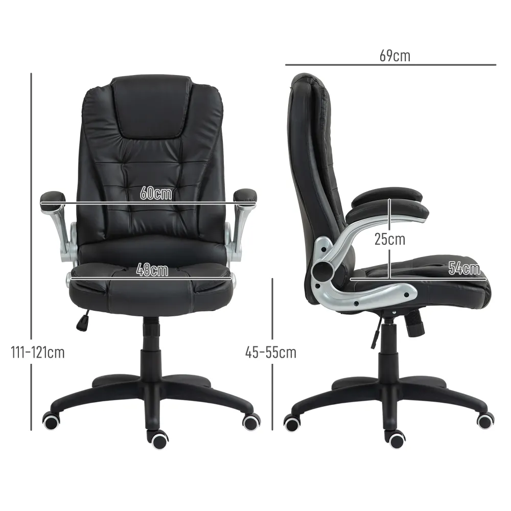 EasyComfort Sedia da Ufficio Finta Pelle PU con Braccioli Ribaltabili, Schienale Alto e Dondolo, Nero