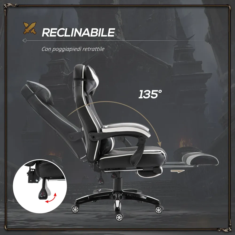Easycomfort Sedia Ufficio Gaming Economica Poltrona Reclinabile Con Poggiapiedi Regolabile Altezza Rotelle Tessuto 65 × 64...