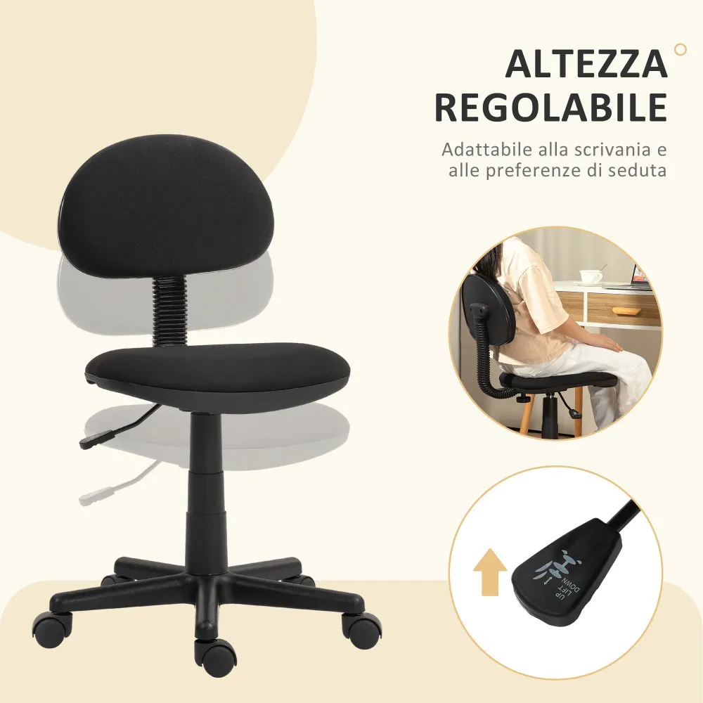 EasyComfort Sedia da Ufficio Girevole ad Altezza Regolabile, Tessuto Elastico, Spugna e Acciaio, 43x51x73-85 cm, Nero