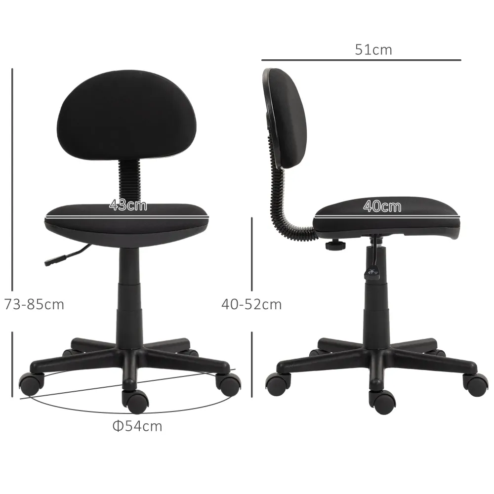 EasyComfort Sedia da Ufficio Girevole ad Altezza Regolabile, Tessuto Elastico, Spugna e Acciaio, 43x51x73-85 cm, Nero