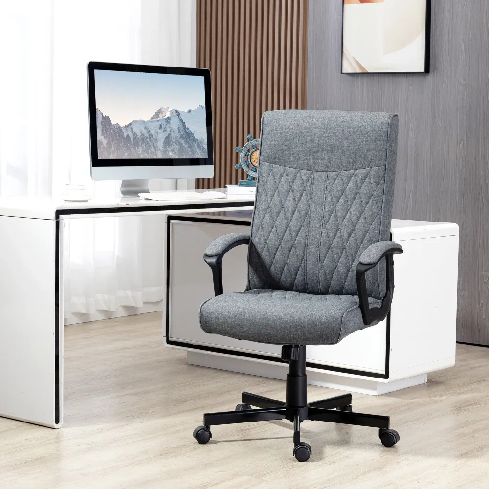 Easycomfort Sedia da Ufficio Girevole con Funzione Dondolo e Altezza Regolabile, 65x72x102-112.5cm, Grigio