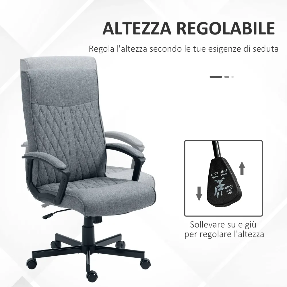 Easycomfort Sedia da Ufficio Girevole con Funzione Dondolo e Altezza Regolabile, 65x72x102-112.5cm, Grigio