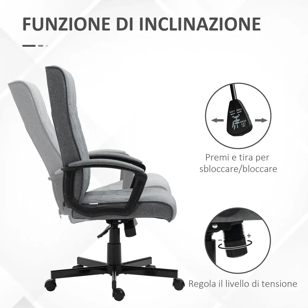 Easycomfort Sedia da Ufficio Girevole con Funzione Dondolo e Altezza Regolabile, 65x72x102-112.5cm, Grigio