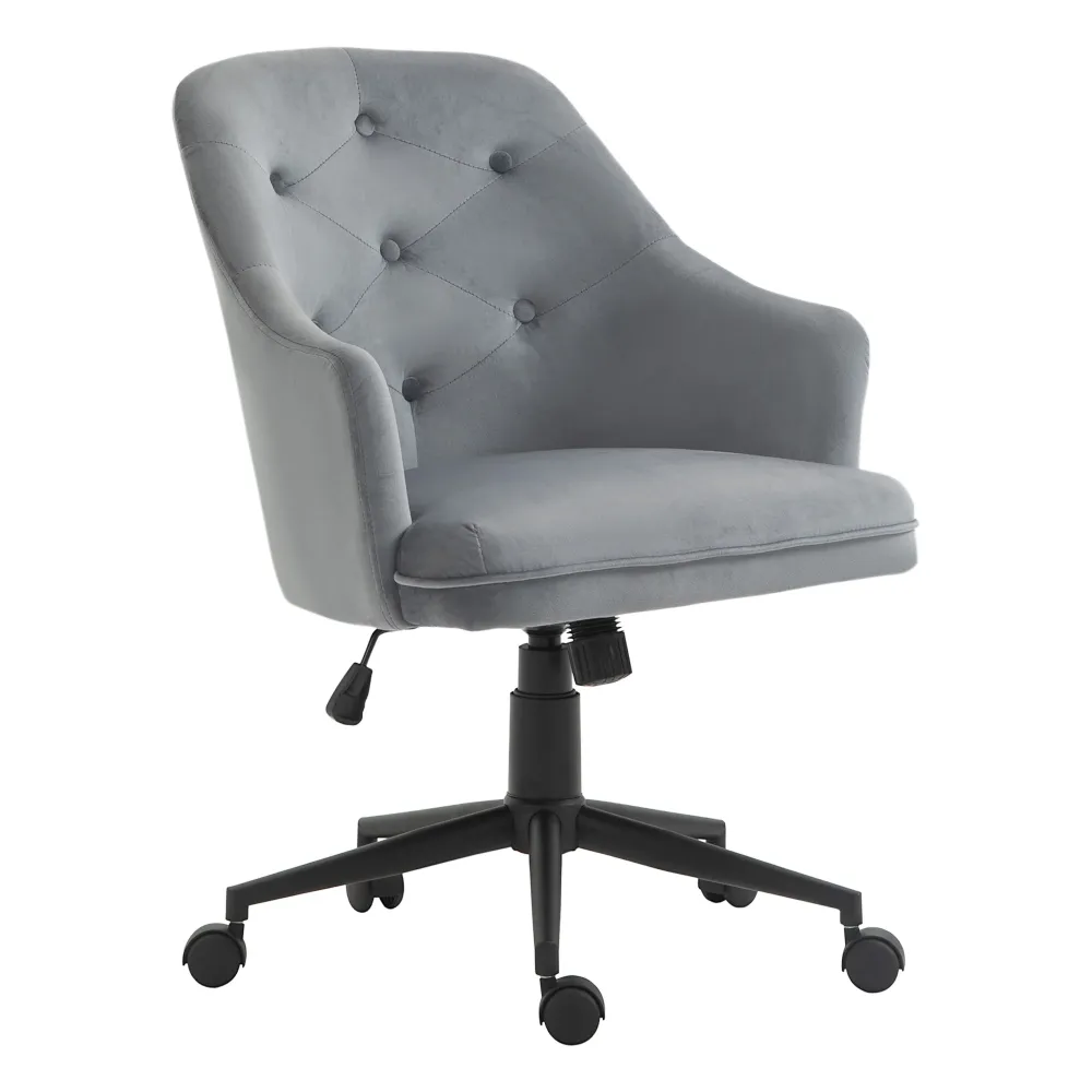 Easycomfort Sedia da Ufficio Girevole Ergonomica con Ruote e Altezza Regolabile, Rivestimento Velluto, 63x64x88-96cm, Grigio