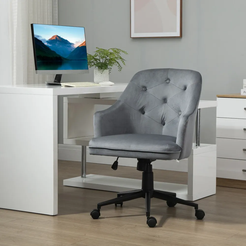 Easycomfort Sedia da Ufficio Girevole Ergonomica con Ruote e Altezza Regolabile, Rivestimento Velluto, 63x64x88-96cm, Grigio