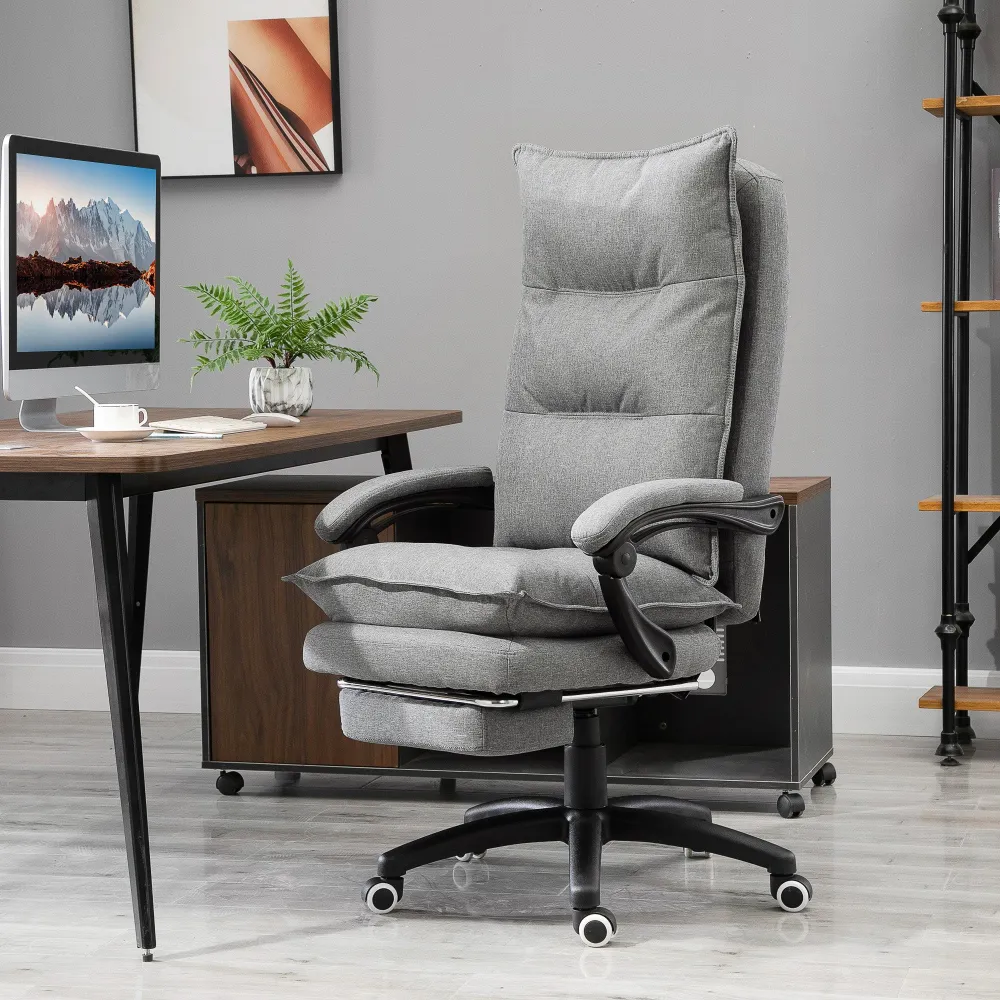 Easycomfort Sedia da Ufficio Imbottita con 6 Punti Massaggianti, Altezza Regolabile e Rotelle, 70x62x120-130 cm, Grigio