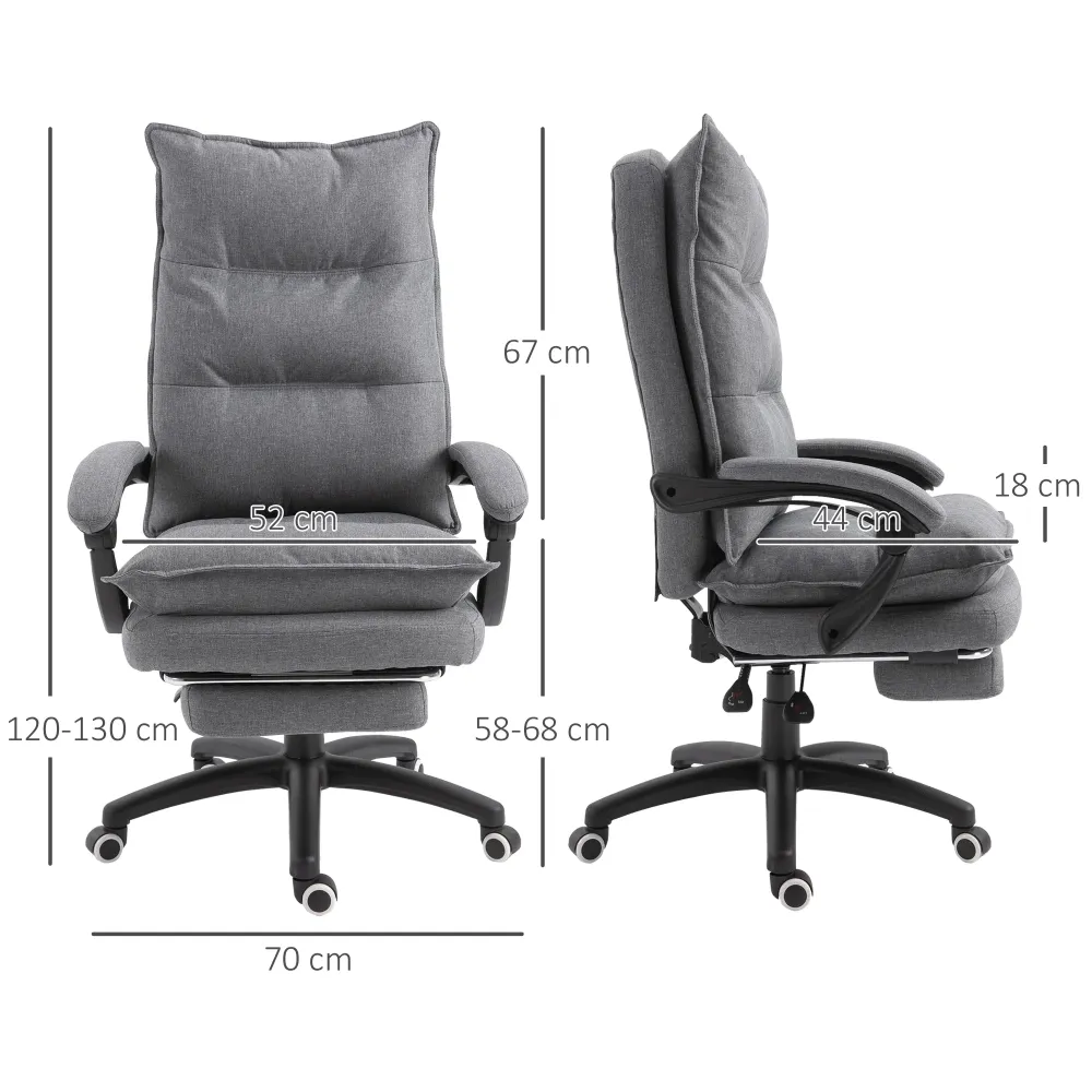 Easycomfort Sedia da Ufficio Imbottita con 6 Punti Massaggianti, Altezza Regolabile e Rotelle, 70x62x120-130 cm, Grigio