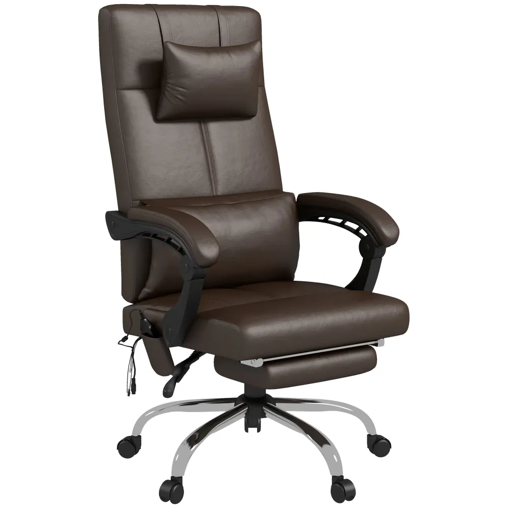 Easycomfort Sedia da Ufficio Massaggiante ad Altezza Regolabile con Poggiapiedi e Telecomando, 66x67x115-123 cm, Marrone