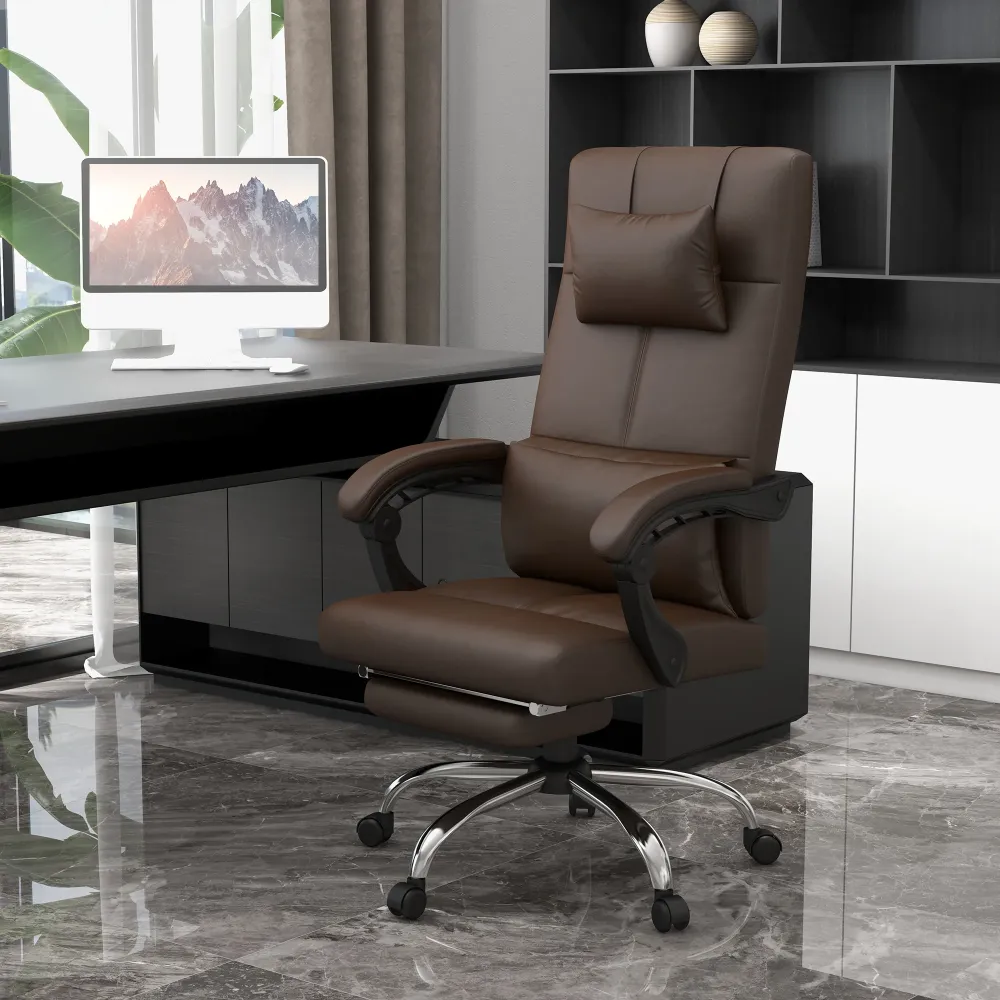 Easycomfort Sedia da Ufficio Massaggiante ad Altezza Regolabile con Poggiapiedi e Telecomando, 66x67x115-123 cm, Marrone