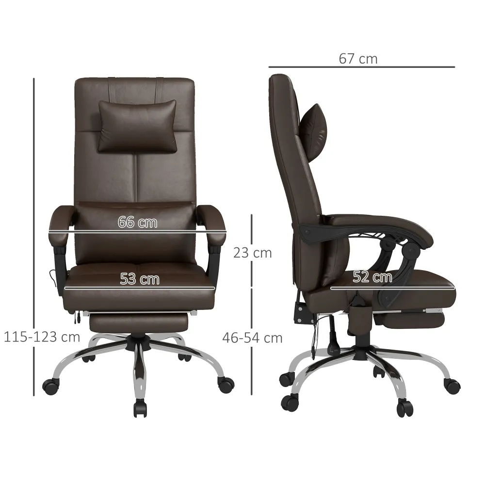 Easycomfort Sedia da Ufficio Massaggiante ad Altezza Regolabile con Poggiapiedi e Telecomando, 66x67x115-123 cm, Marrone
