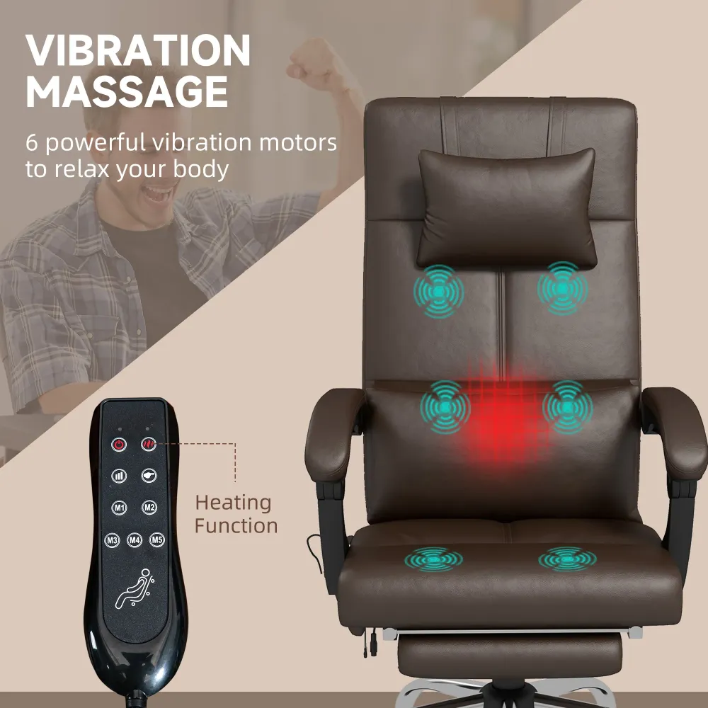 Easycomfort Sedia da Ufficio Massaggiante ad Altezza Regolabile con Poggiapiedi e Telecomando, 66x67x115-123 cm, Marrone