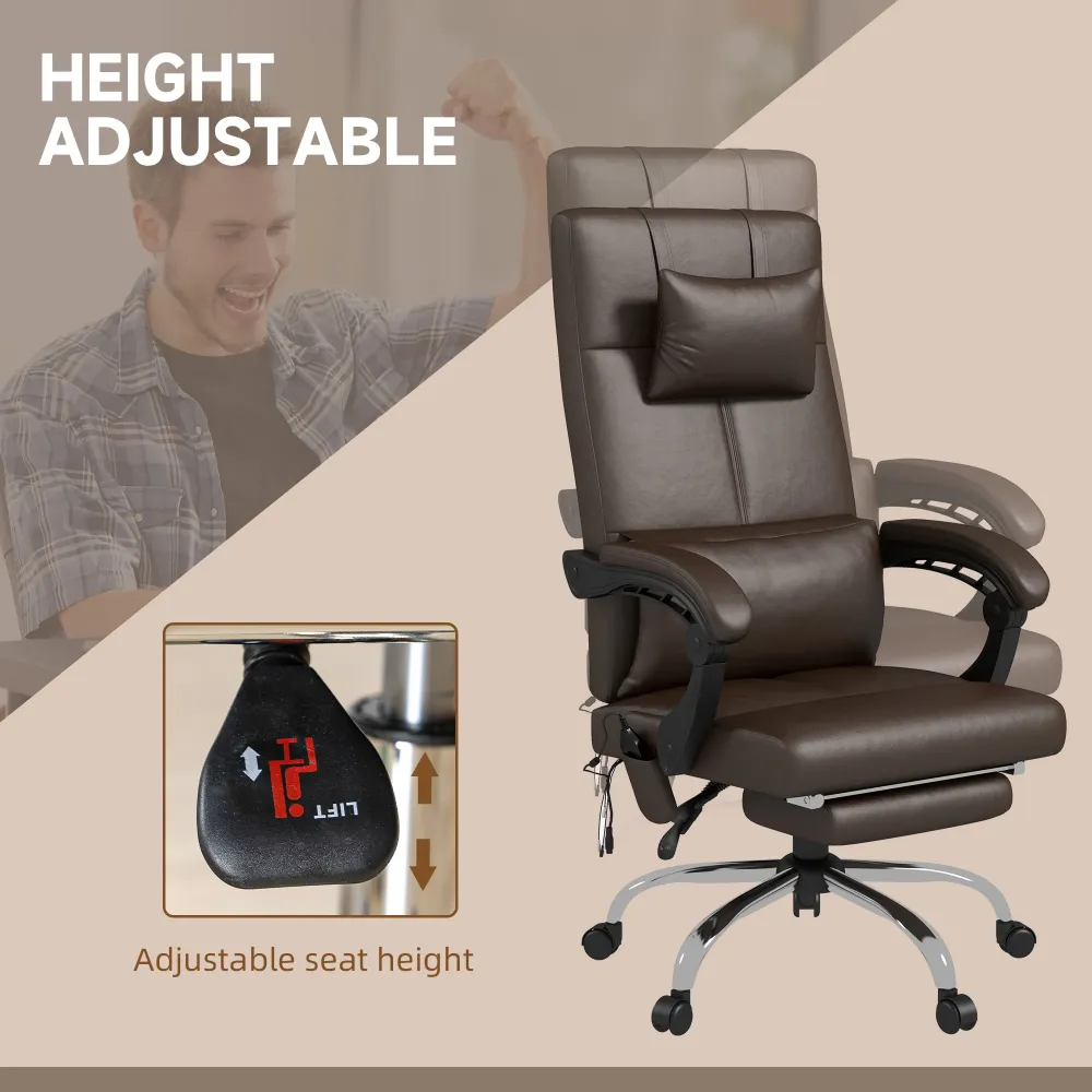 Easycomfort Sedia da Ufficio Massaggiante ad Altezza Regolabile con Poggiapiedi e Telecomando, 66x67x115-123 cm, Marrone