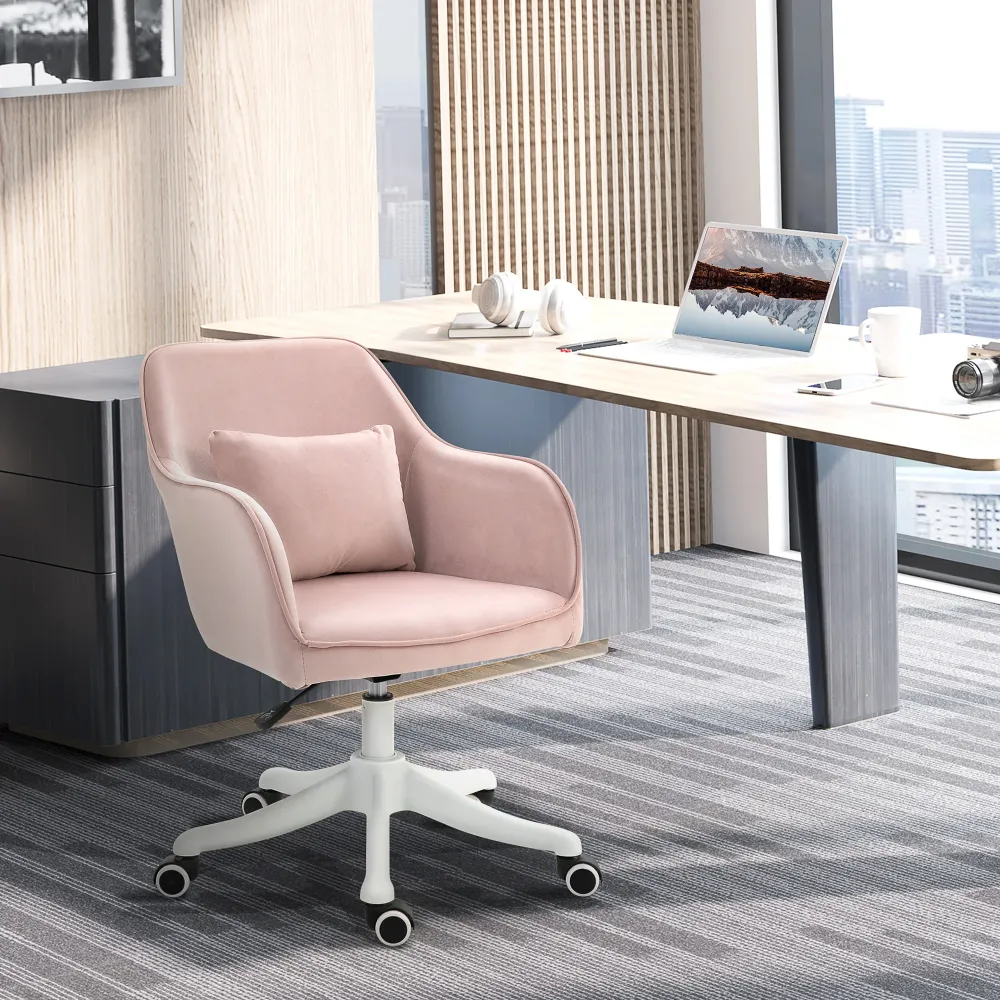 EasyComfort Sedia da Ufficio Massaggiante 2 Punti con Cuscino e Braccioli, Tessuto, 57x70x78-86 cm, Rosa