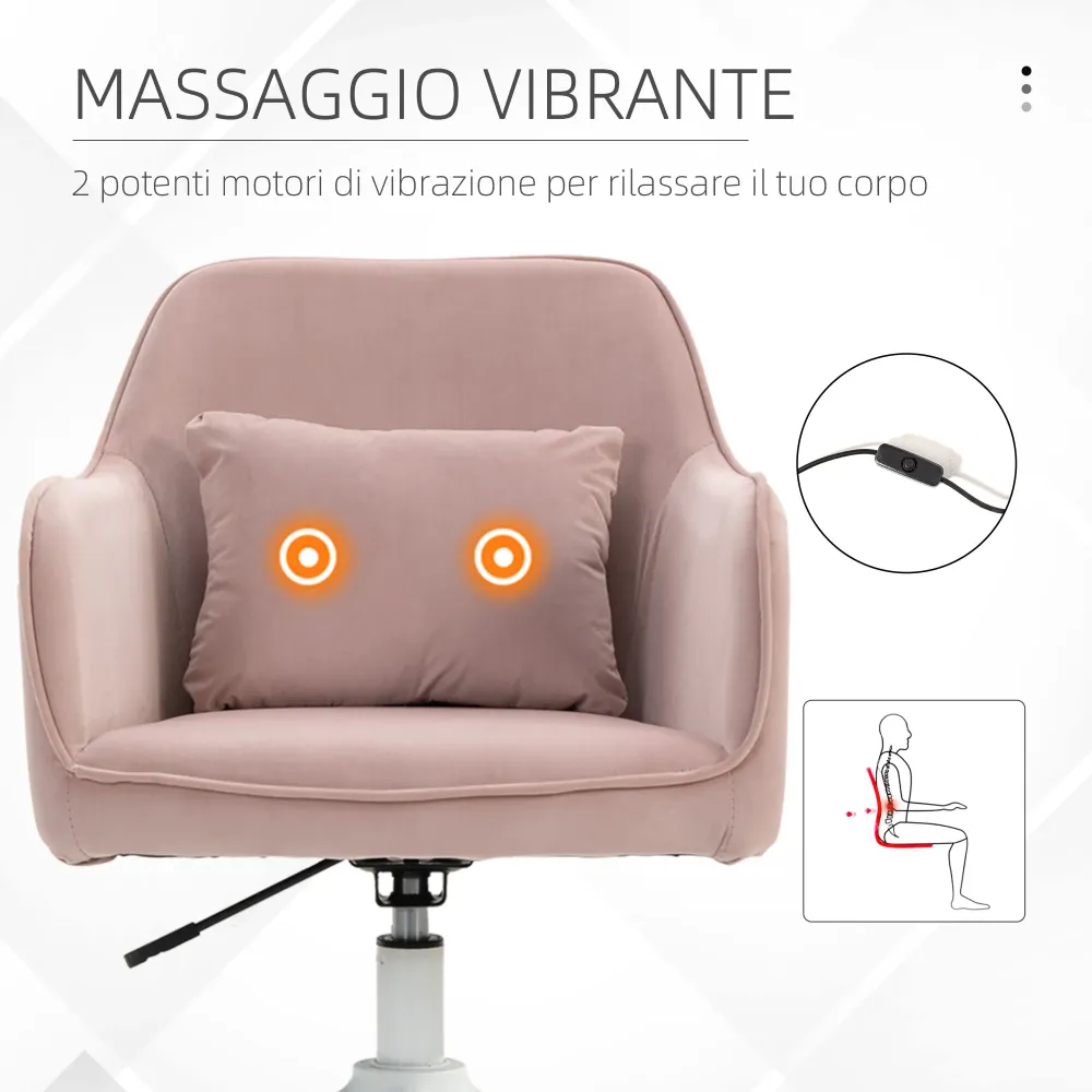 EasyComfort Sedia da Ufficio Massaggiante 2 Punti con Cuscino e Braccioli, Tessuto, 57x70x78-86 cm, Rosa