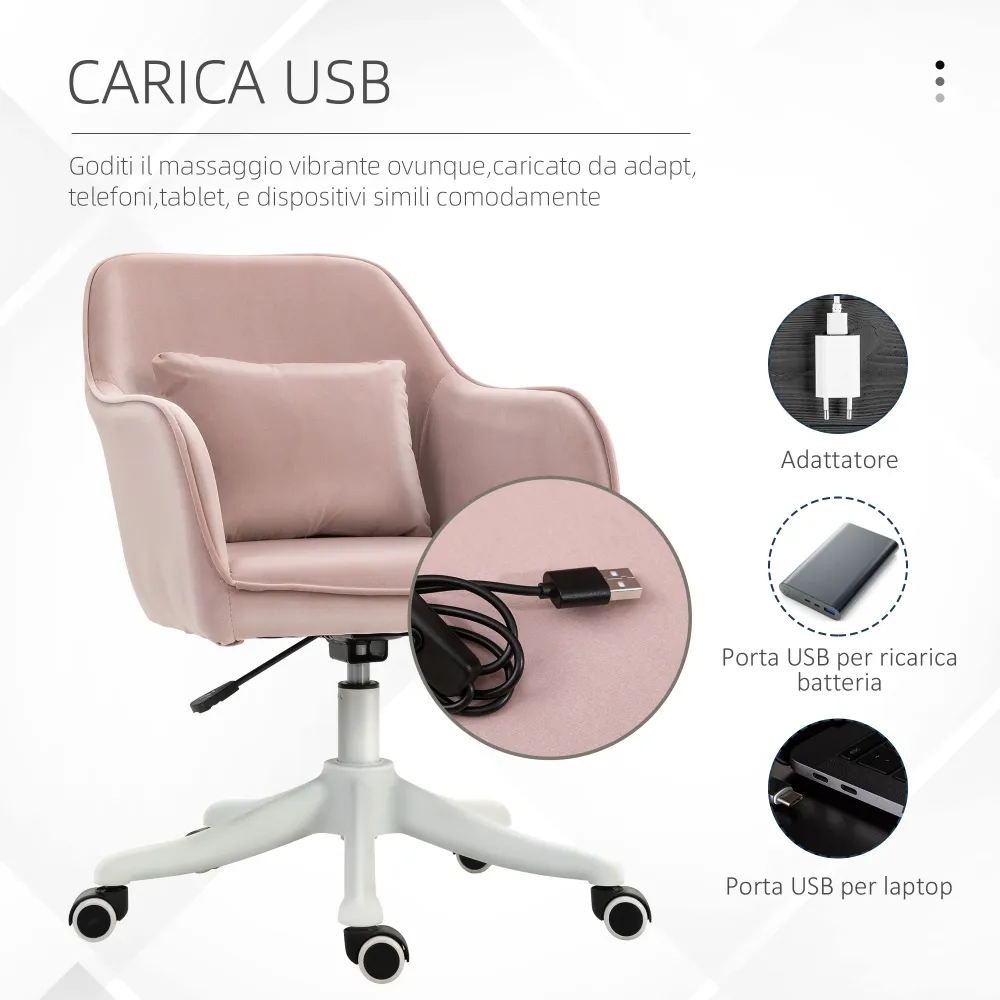 EasyComfort Sedia da Ufficio Massaggiante 2 Punti con Cuscino e Braccioli, Tessuto, 57x70x78-86 cm, Rosa