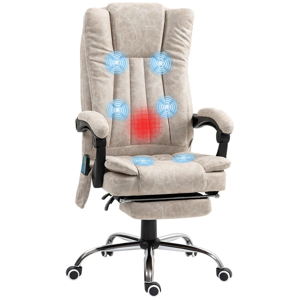 EasyComfort Sedia da Ufficio Massaggiante e Riscaldante con Poggiapiedi, Microfibra, 62x70x113-120 cm, Crema