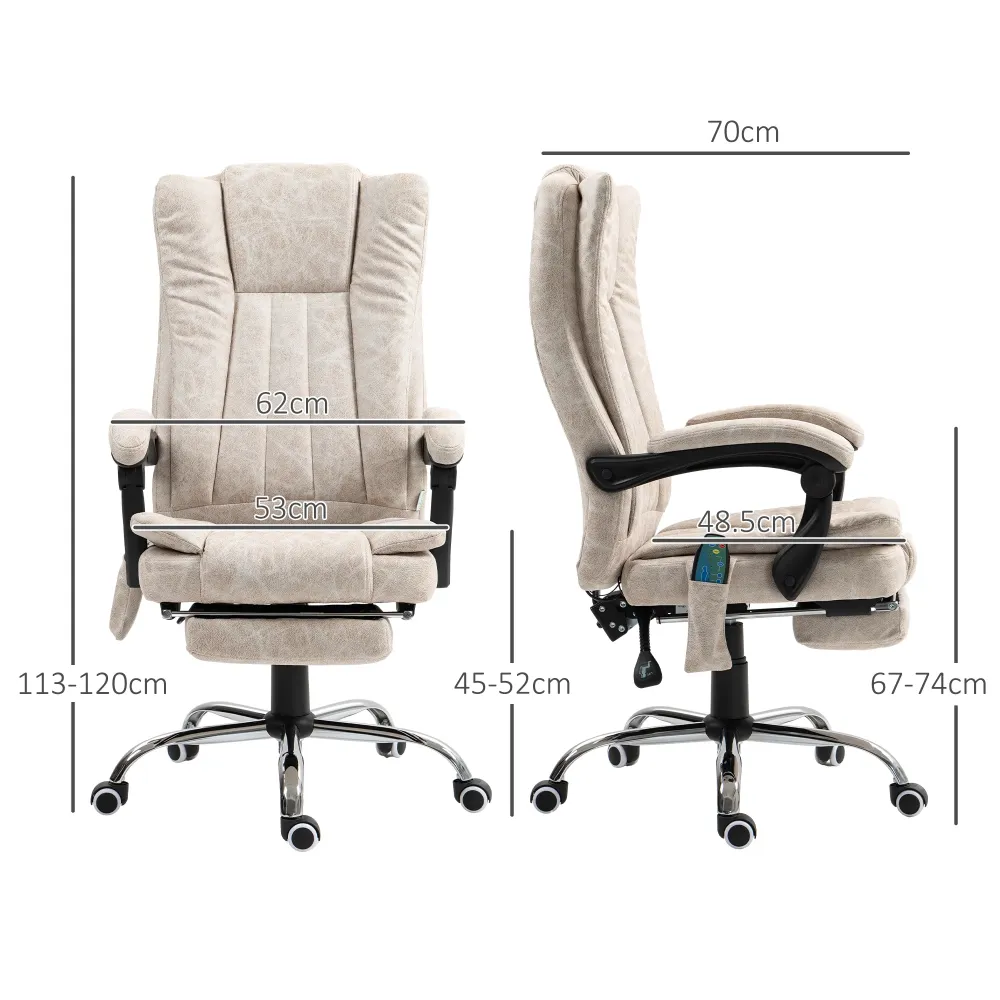 EasyComfort Sedia da Ufficio Massaggiante e Riscaldante con Poggiapiedi, Microfibra, 62x70x113-120 cm, Crema