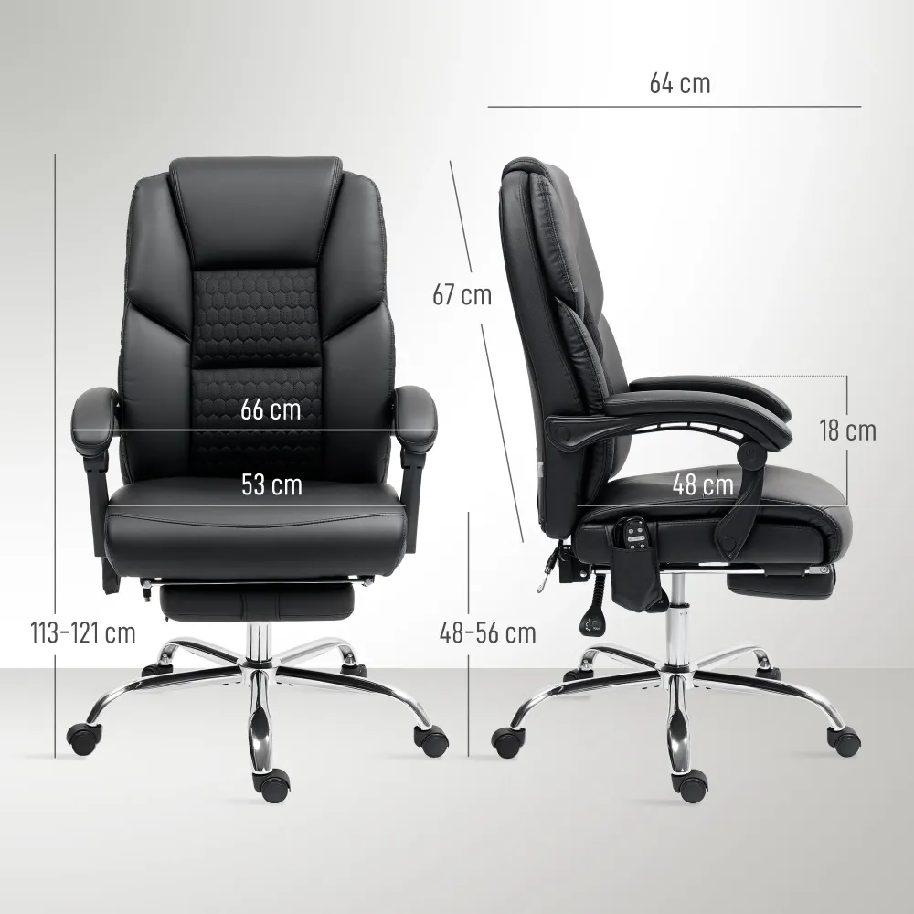 EasyComfort Sedia da Ufficio Massaggiante e Riscaldata con Schienale Reclinabile e Poggiapiedi Pelle PU, Nero