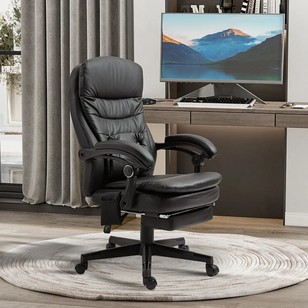 EASYCOMFORT Sedia da Ufficio Massaggiante Similpelle con Presa USB, 64x69x107-115cm, Nero