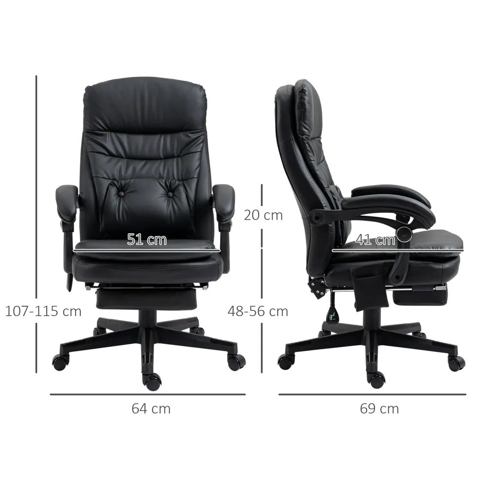 EASYCOMFORT Sedia da Ufficio Massaggiante Similpelle con Presa USB, 64x69x107-115cm, Nero