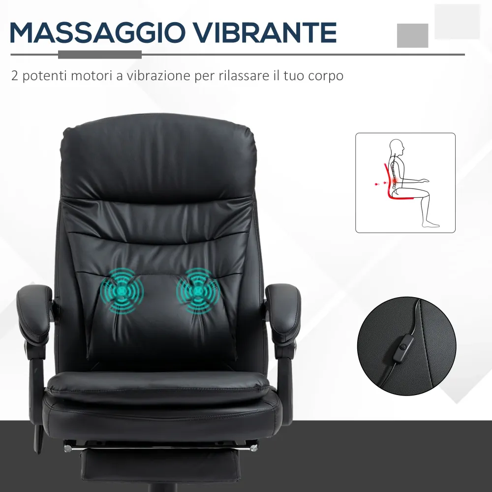 EASYCOMFORT Sedia da Ufficio Massaggiante Similpelle con Presa USB, 64x69x107-115cm, Nero