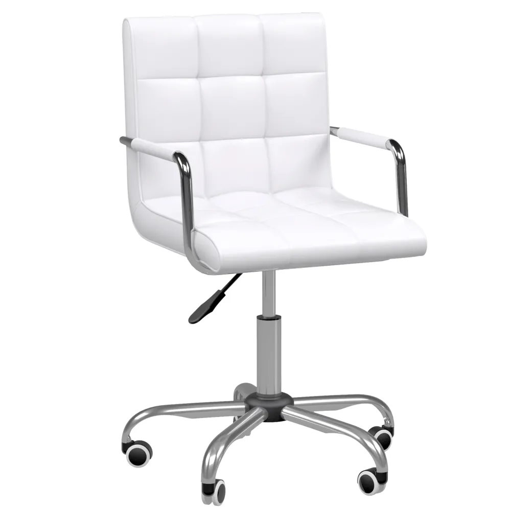 Easycomfort Sedia da Ufficio pelle PU Bianca con 5 Ruote Girevoli, Imbottitura e Altezza Regolabile, 52.5x54x84-99cm
