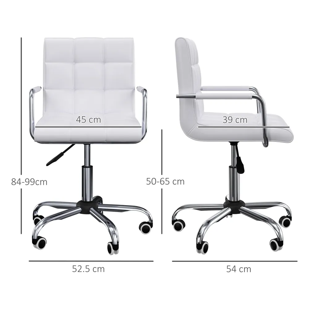Easycomfort Sedia da Ufficio pelle PU Bianca con 5 Ruote Girevoli, Imbottitura e Altezza Regolabile, 52.5x54x84-99cm